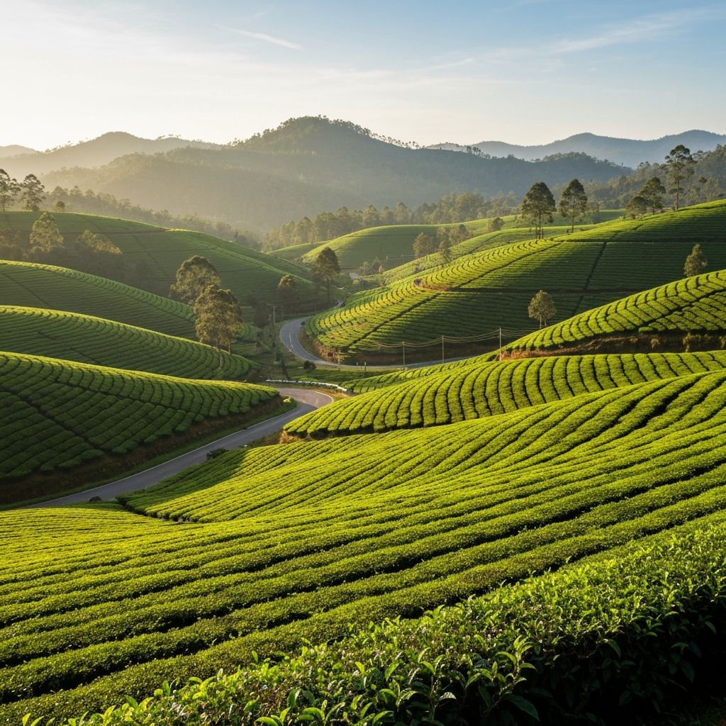 Emerald green tea plantations in Sri Lankan hill country