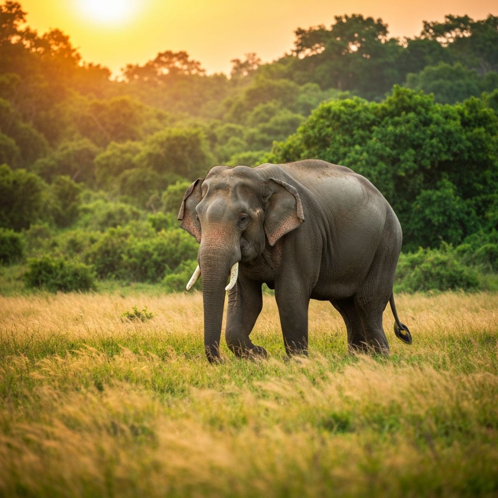 Sri Lankan elephant in Yala National Park at sunset